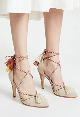 Ulla Johnson Suede Tassel D'Orsay Pumps EU 40 US 10 Gray Brown Red Heels  40